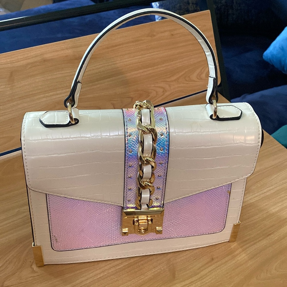 Aldo crossbody purse pink holographic gold hardware